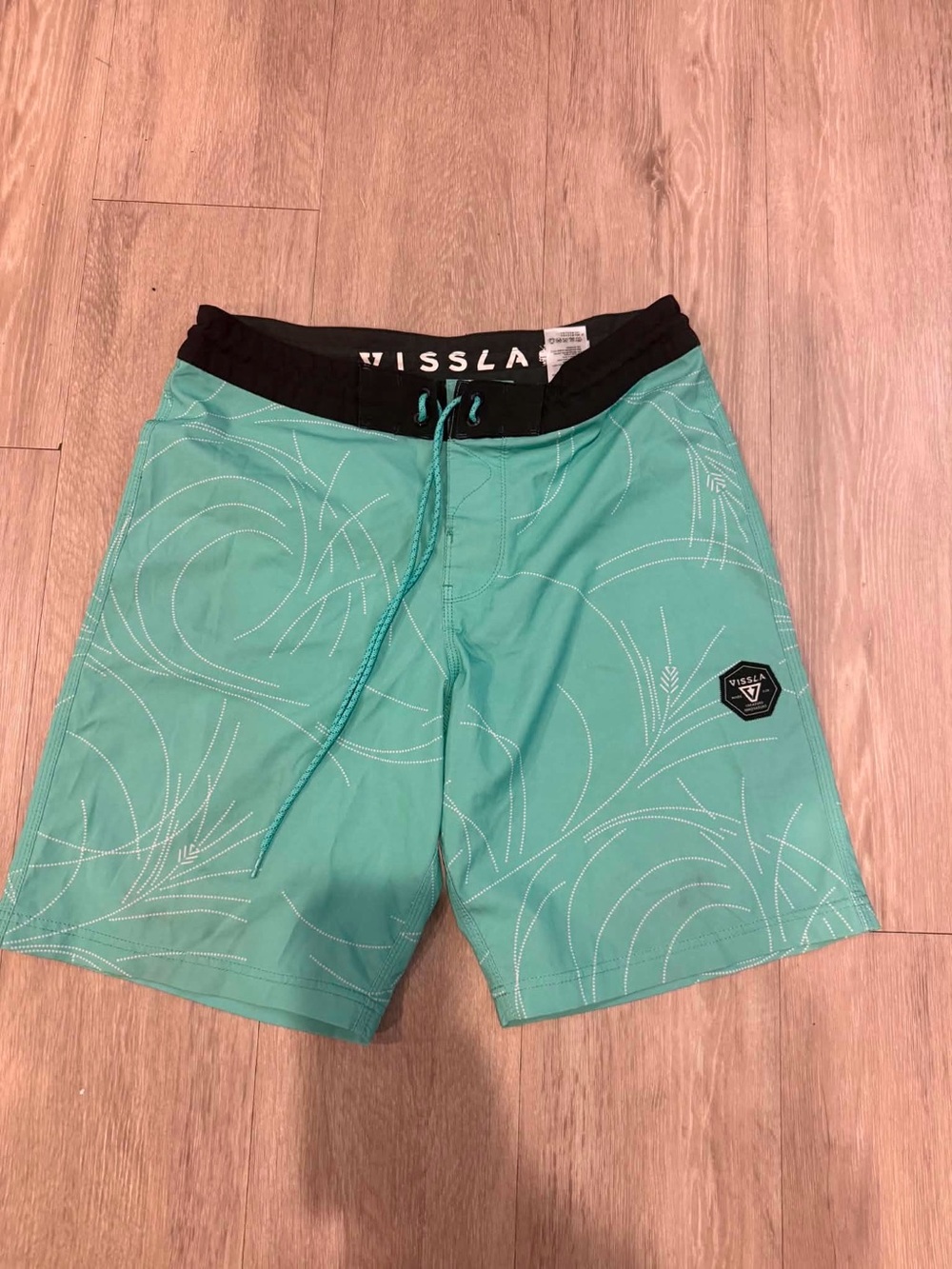 VISSLA Teal Swim Boardshorts with Black Waistband